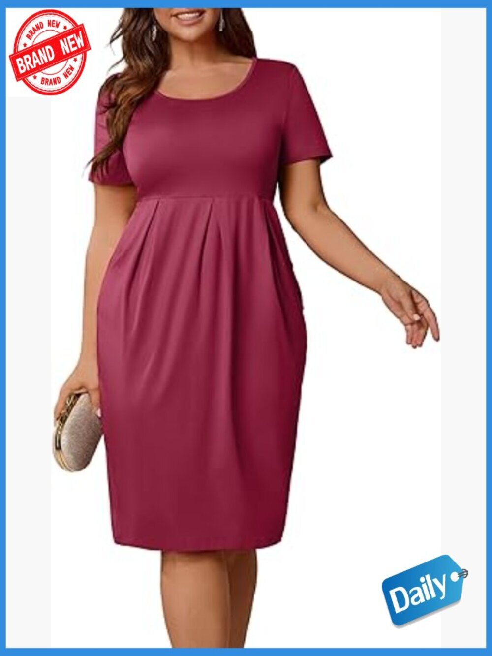 Plus Size A-Line Midi Dress with Pockets Cocktail Wedding Guest